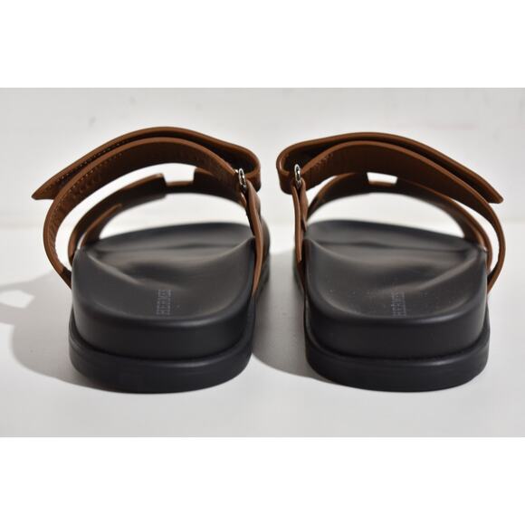 Hermes Chypre Sandal Natural Brown Leather Black Strap Slide Slip On Flat 39.5 - Picture 11 of 12